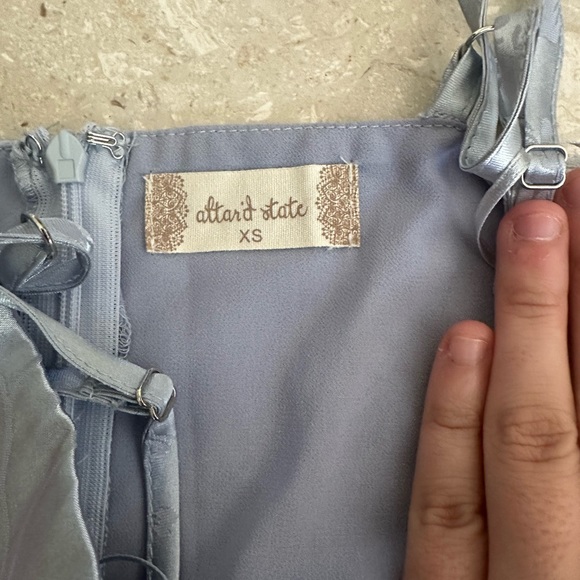 Altar’d State Floral Blue Green Satin Layered Dress Womens XS - Picture 4 of 4